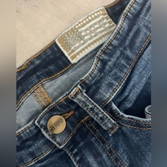 3/$30 _ SIWY JEANS |  straight leg distress raw hem med blue wash - size 25 - Picture 4 of 7